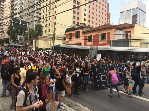 Estudantes protestam contra máfia da merenda, em São Paulo (Foto: Roney Domingos/G1)