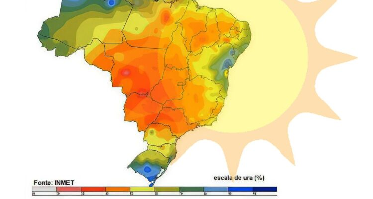 Ilustração do mapa do Brasil mostrando altas tempuraturas. Fonte: INMET