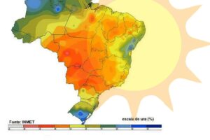 Ilustração do mapa do Brasil mostrando altas tempuraturas. Fonte: INMET